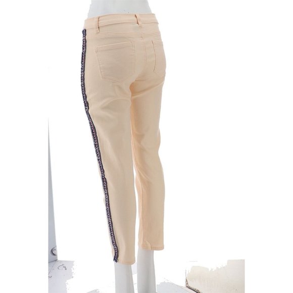 NWT DG2 DIANE GILMAN STRETCH Bouclé STRIPE SKINNY ANKLE JEANS CREAM - Picture 4 of 12